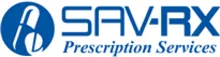 A blue and white logo of sav description