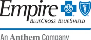 A blue cross and empire logos are on top of each other.